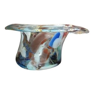 Vintage hand blown slated hat confetti carnival glass candy dish